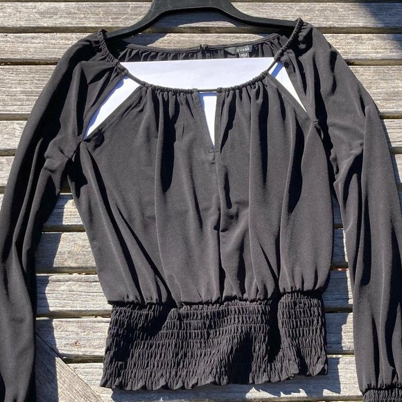 GUESS🔥Black Keyhole-Cutout Long Sleeve Top Blouse - Size XSmall - Picture 4 of 9